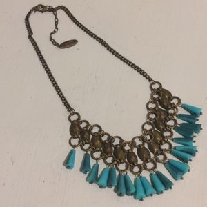 Plunder brass and teal beaded necklace